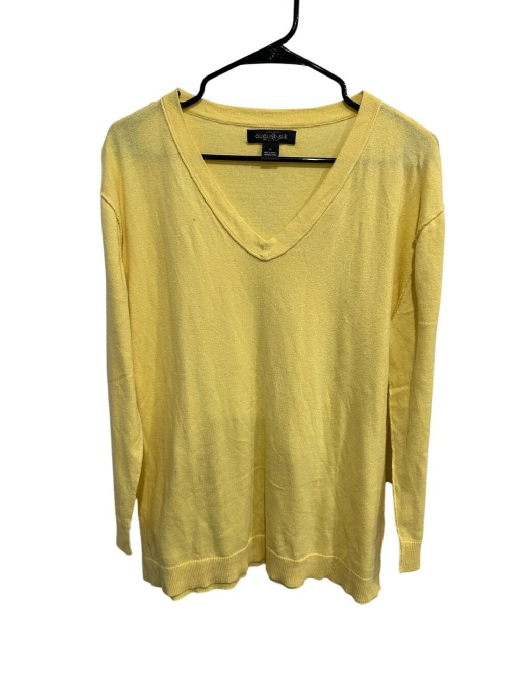 August Silk Yellow Cotton Blend V-Neck Lightweight Sweater Size Large Minimalist